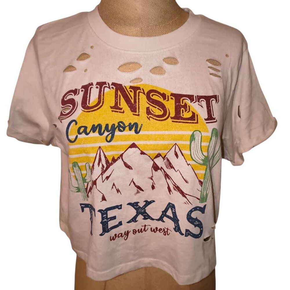 Sunset Canyon Texas Recycled Threads graphic tee Medium western-style mountain a